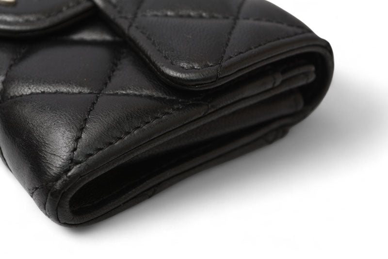シャネル コインケース/カードケース CHANEL ラムスキン ブラック/ボルドー シルバー金具【中古】