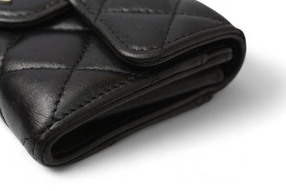 シャネル コインケース/カードケース CHANEL ラムスキン ブラック/ボルドー シルバー金具【中古】