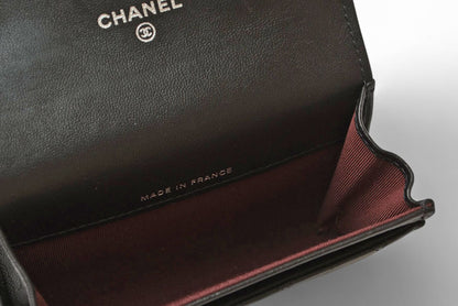 シャネル コインケース/カードケース CHANEL ラムスキン ブラック/ボルドー シルバー金具【中古】