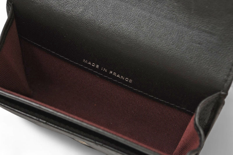 シャネル コインケース/カードケース CHANEL ラムスキン ブラック/ボルドー シルバー金具【中古】