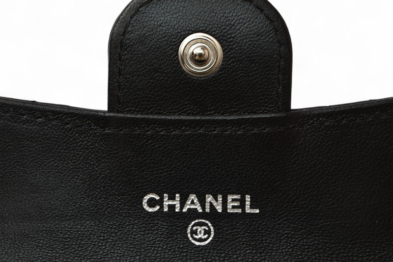 シャネル コインケース/カードケース CHANEL ラムスキン ブラック/ボルドー シルバー金具【中古】