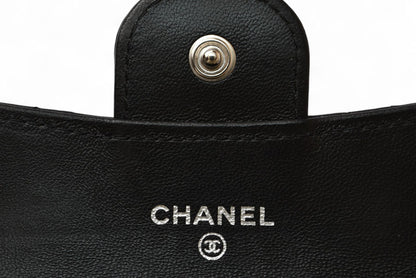 シャネル コインケース/カードケース CHANEL ラムスキン ブラック/ボルドー シルバー金具【中古】