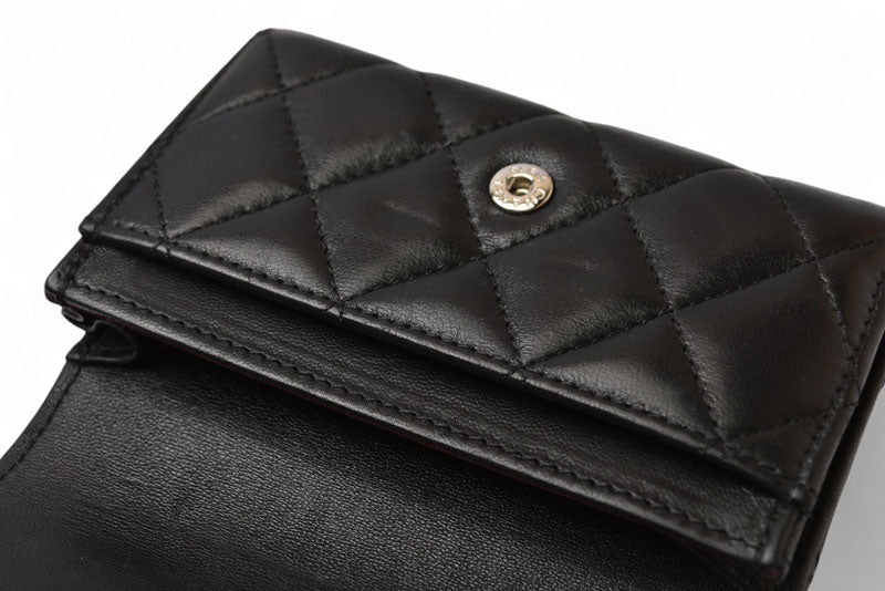 シャネル コインケース/カードケース CHANEL ラムスキン ブラック/ボルドー シルバー金具【中古】