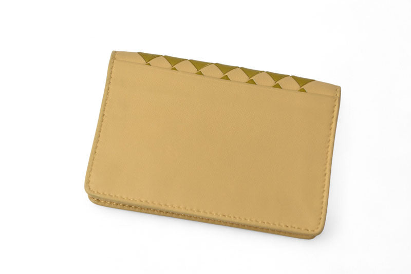ボッテガヴェネタ　カードケース/コインケース BOTTEGA VENETA イントレチャート レザー ベージュ/カーキマルチ 133945【中古】