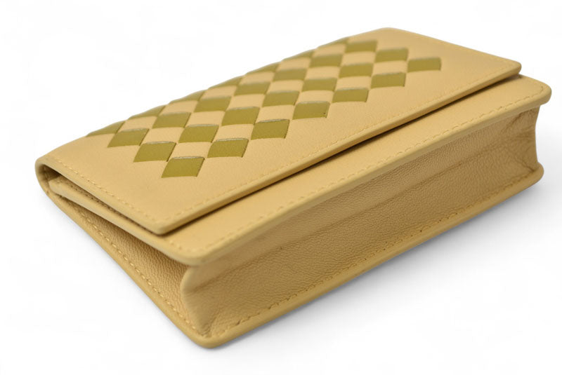 ボッテガヴェネタ　カードケース/コインケース BOTTEGA VENETA イントレチャート レザー ベージュ/カーキマルチ 133945【中古】