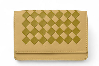 ボッテガヴェネタ　カードケース/コインケース BOTTEGA VENETA イントレチャート レザー ベージュ/カーキマルチ 133945【中古】