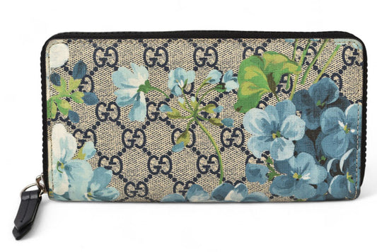 グッチ 財布 GUCCI 長財布 GG BLOOMS/GGブルームス スプリームキャンバス 408665 KU2HN 8499 ブルー/ベージュ【中古】