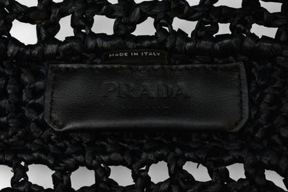 プラダ トートバッグ PRADA バッグ ロゴ ラフィア カゴ ブラック/ホワイト 1BG393【中古】