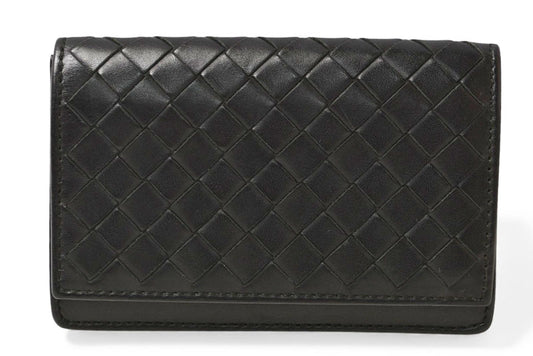 ボッテガヴェネタ カードケース/名刺入れ BOTTEGA VENETA イントレチャート レザー ブラック 174646【中古】