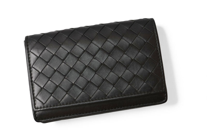 ボッテガヴェネタ カードケース/名刺入れ BOTTEGA VENETA イントレチャート レザー ブラック 174646【中古】