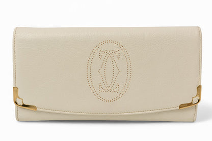 カルティエ 財布 Cartier 長財布 マルチェロ 2C パンチングロゴ ホワイト【中古】