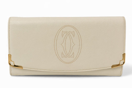 カルティエ 財布 Cartier 長財布 マルチェロ 2C パンチングロゴ ホワイト【中古】