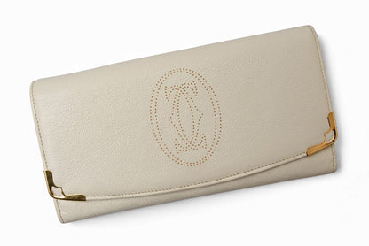 カルティエ 財布 Cartier 長財布 マルチェロ 2C パンチングロゴ ホワイト【中古】