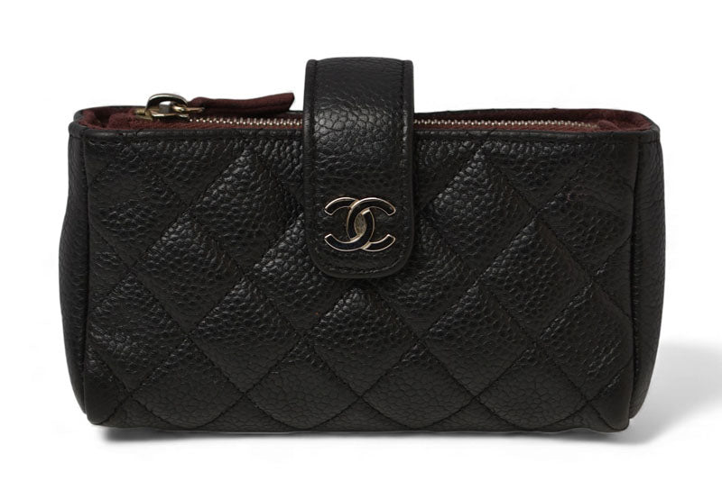 シャネル ポーチ/カードケース/コインケース CHANEL キャビアスキン ブラック/ボルドー【中古】