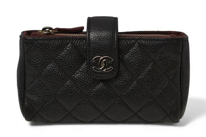 シャネル ポーチ/カードケース/コインケース CHANEL キャビアスキン ブラック/ボルドー【中古】