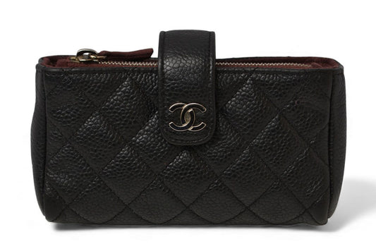 シャネル ポーチ/カードケース/コインケース CHANEL キャビアスキン ブラック/ボルドー【中古】