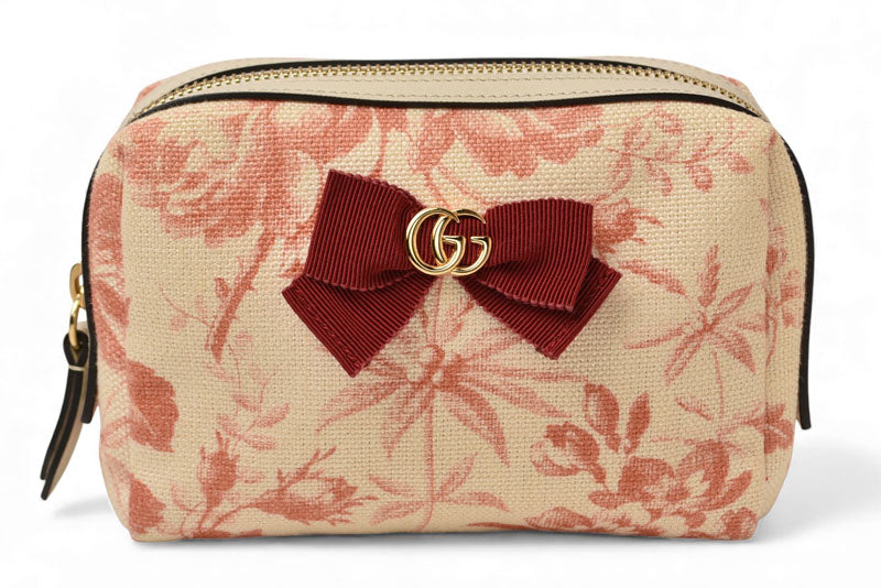 グッチ ポーチ 日本限定 未使用 GUCCI GGマーモント/ハーバーリウム 化粧ポーチ フラワー/リボン ホワイト/ピンク 442690【中古】