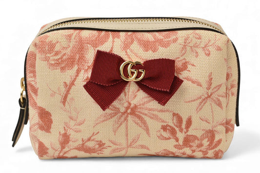 グッチ ポーチ 日本限定 未使用 GUCCI GGマーモント/ハーバーリウム 化粧ポーチ フラワー/リボン ホワイト/ピンク 442690【中古】