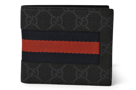グッチ 財布/二つ折り財布 GUCCI メンズ 財布 GGスプリーム ニューウェブ シェリーライン PVC GG/グレー ネイビー/レッド 408826【中古】