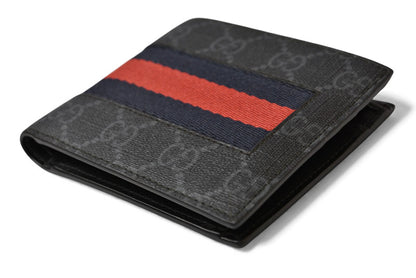 グッチ 財布/二つ折り財布 GUCCI メンズ 財布 GGスプリーム ニューウェブ シェリーライン PVC GG/グレー ネイビー/レッド 408826【中古】
