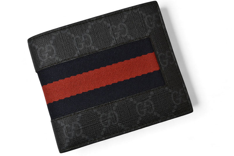 グッチ 財布/二つ折り財布 GUCCI メンズ 財布 GGスプリーム ニューウェブ シェリーライン PVC GG/グレー ネイビー/レッド 408826【中古】