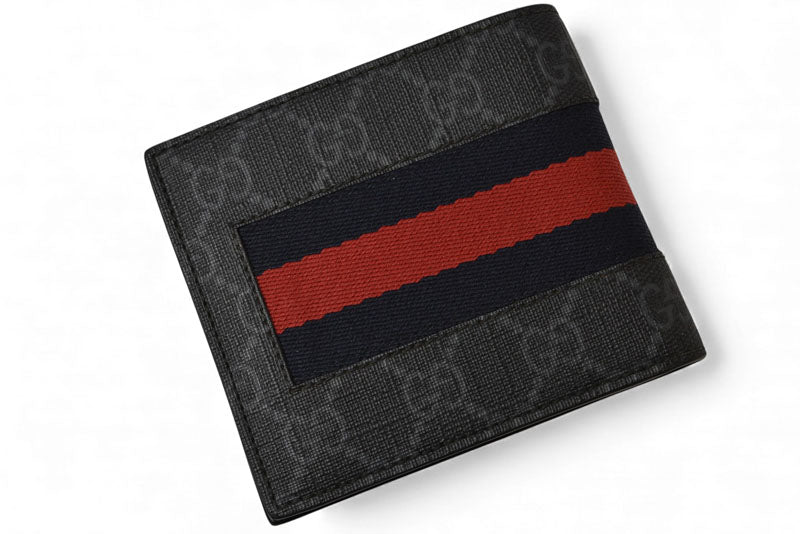 グッチ 財布/二つ折り財布 GUCCI メンズ 財布 GGスプリーム ニューウェブ シェリーライン PVC GG/グレー ネイビー/レッド 408826【中古】