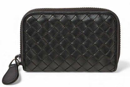 ボッテガヴェネタ カードケース/コインケース BOTTEGA VENETA ミニ財布 イントレチャート レザー ブラック 114075【中古】