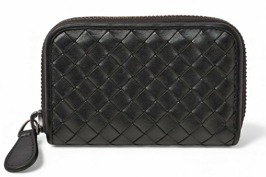 ボッテガヴェネタ カードケース/コインケース BOTTEGA VENETA ミニ財布 イントレチャート レザー ブラック 114075【中古】