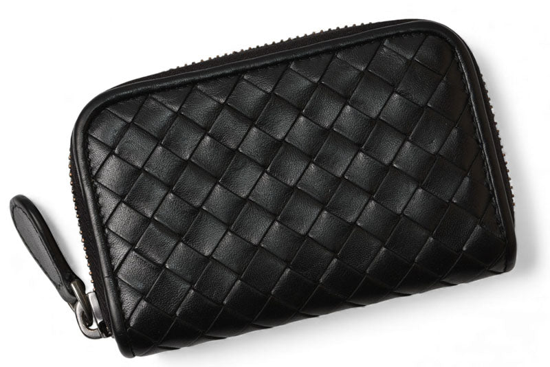 ボッテガヴェネタ カードケース/コインケース BOTTEGA VENETA ミニ財布 イントレチャート レザー ブラック 114075【中古】