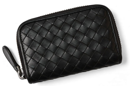 ボッテガヴェネタ カードケース/コインケース BOTTEGA VENETA ミニ財布 イントレチャート レザー ブラック 114075【中古】