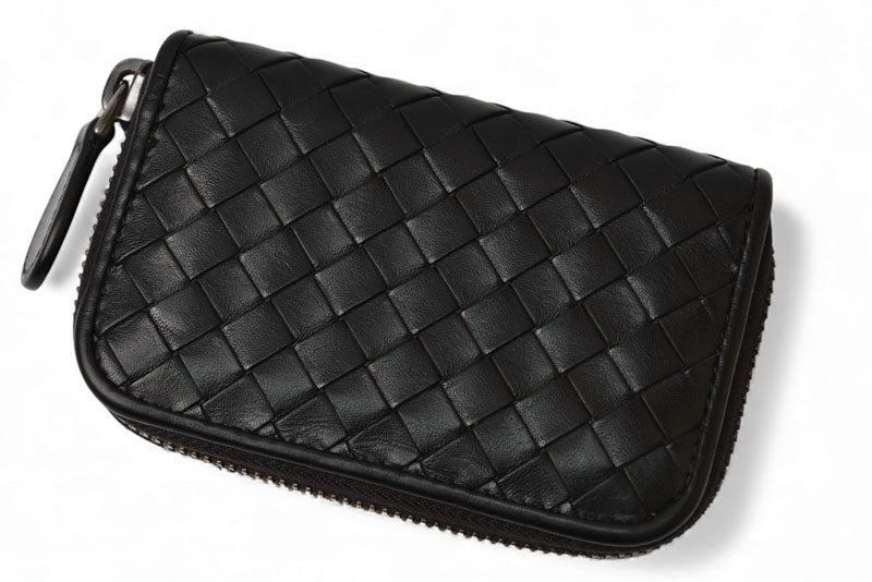 ボッテガヴェネタ カードケース/コインケース BOTTEGA VENETA ミニ財布 イントレチャート レザー ブラック 114075【中古】
