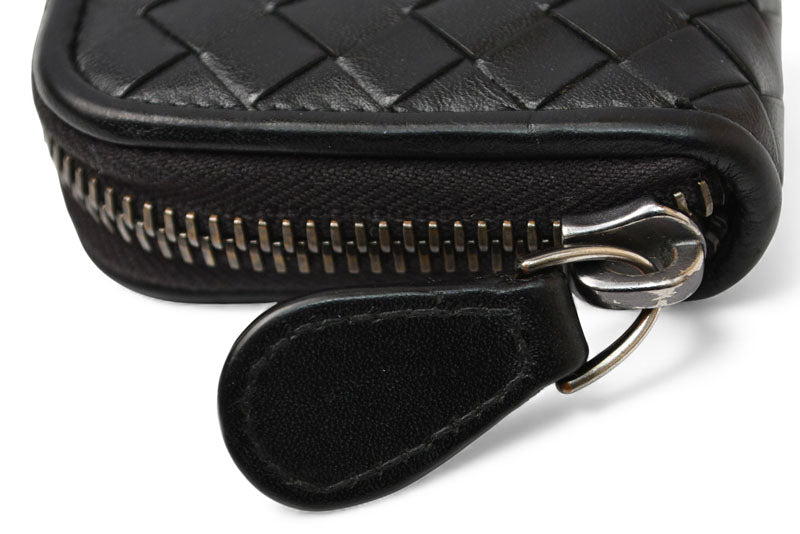 ボッテガヴェネタ カードケース/コインケース BOTTEGA VENETA ミニ財布 イントレチャート レザー ブラック 114075【中古】