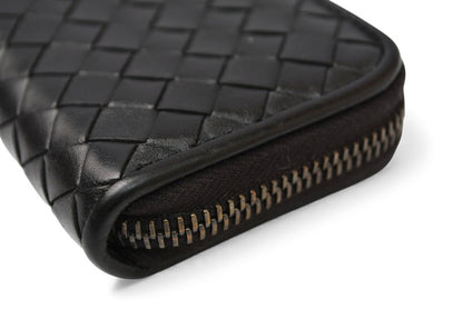 ボッテガヴェネタ カードケース/コインケース BOTTEGA VENETA ミニ財布 イントレチャート レザー ブラック 114075【中古】