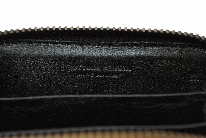ボッテガヴェネタ カードケース/コインケース BOTTEGA VENETA ミニ財布 イントレチャート レザー ブラック 114075【中古】