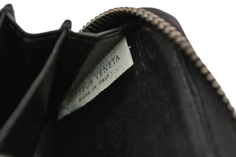 ボッテガヴェネタ カードケース/コインケース BOTTEGA VENETA ミニ財布 イントレチャート レザー ブラック 114075【中古】