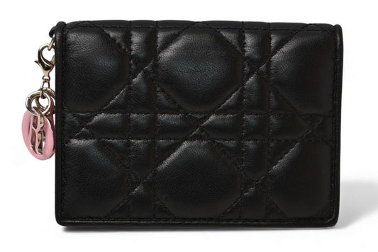 クリスチャンディオール コインケース/カードケース Christian Dior ミニ財布 ディオリッシモ ブラック/ピンク【中古】