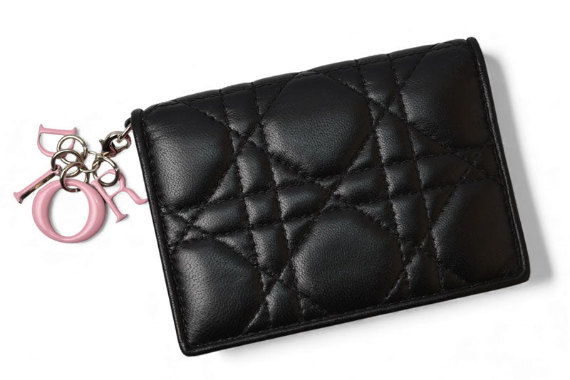クリスチャンディオール コインケース/カードケース Christian Dior ミニ財布 ディオリッシモ ブラック/ピンク【中古】