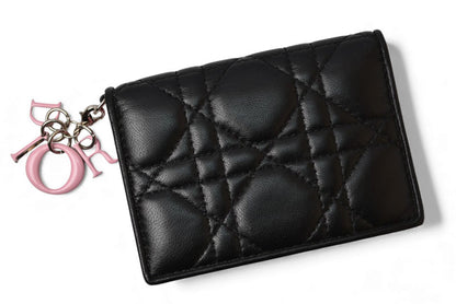 クリスチャンディオール コインケース/カードケース Christian Dior ミニ財布 ディオリッシモ ブラック/ピンク【中古】