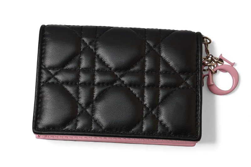 クリスチャンディオール コインケース/カードケース Christian Dior ミニ財布 ディオリッシモ ブラック/ピンク【中古】