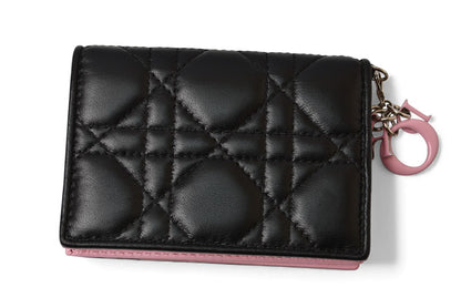 クリスチャンディオール コインケース/カードケース Christian Dior ミニ財布 ディオリッシモ ブラック/ピンク【中古】