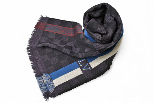 ルイヴィトン マフラー LOUIS VUITTON ウインタースカーフ ウール100％ エシャルプ メサジェ ダミエ 190cm M70339 アントラシット【中古】