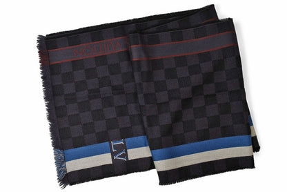 ルイヴィトン マフラー LOUIS VUITTON ウインタースカーフ ウール100％ エシャルプ メサジェ ダミエ 190cm M70339 アントラシット【中古】