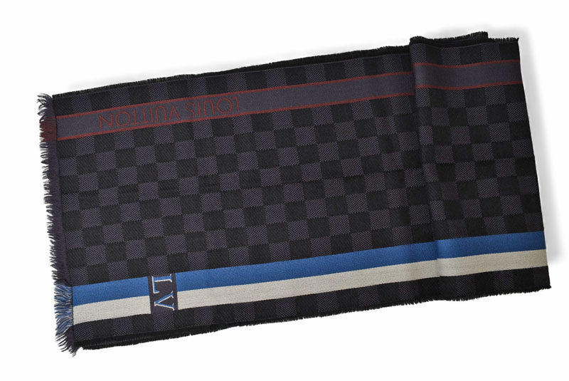 ルイヴィトン マフラー LOUIS VUITTON ウインタースカーフ ウール100％ エシャルプ メサジェ ダミエ 190cm M70339 アントラシット【中古】