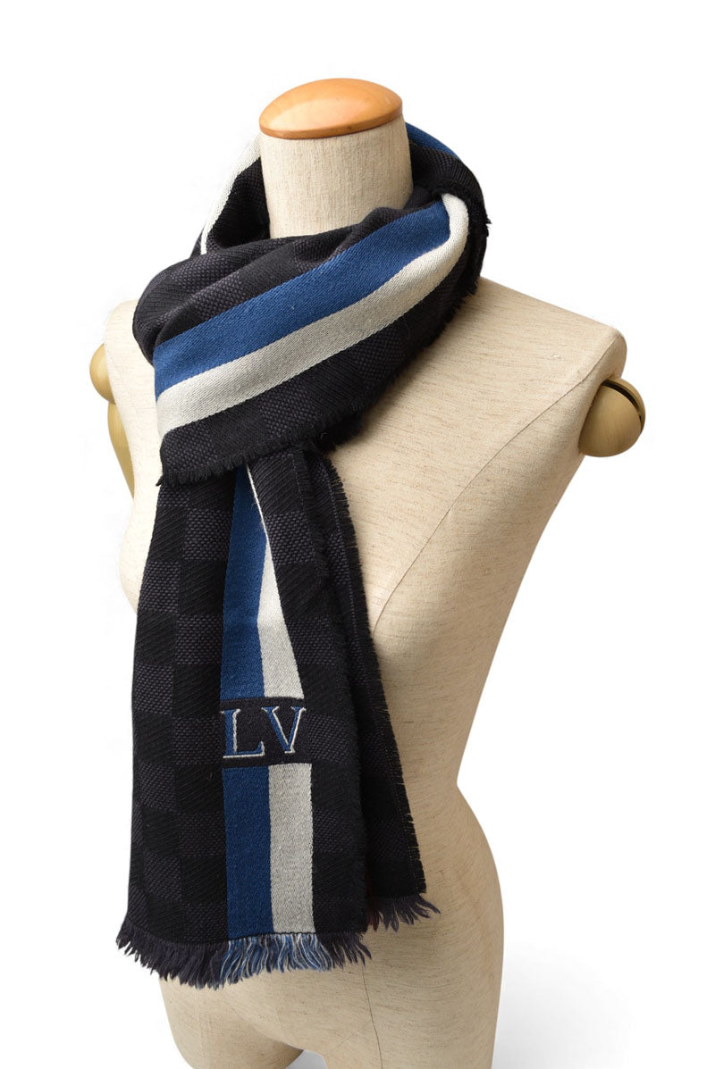 ルイヴィトン マフラー LOUIS VUITTON ウインタースカーフ ウール100％ エシャルプ メサジェ ダミエ 190cm M70339 アントラシット【中古】