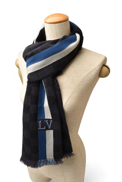 ルイヴィトン マフラー LOUIS VUITTON ウインタースカーフ ウール100％ エシャルプ メサジェ ダミエ 190cm M70339 アントラシット【中古】