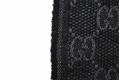 グッチ マフラー GUCCI ウインタースカーフ ウール/シルク グッチ GG柄 ウェビングライン ストール 147351 グレー/ブラック 【中古】