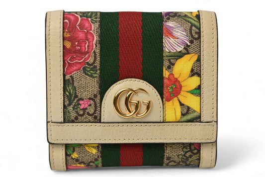 グッチ 財布/二つ折り GUCCI 折財布 GGフローラ シェリーライン Ophidia/オフィディア GGスプリーム 598662 ホワイト/GGベージュ【中古】