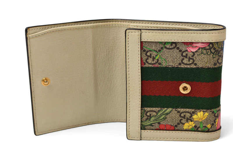 グッチ 財布/二つ折り GUCCI 折財布 GGフローラ シェリーライン Ophidia/オフィディア GGスプリーム 598662 ホワイト/GGベージュ【中古】
