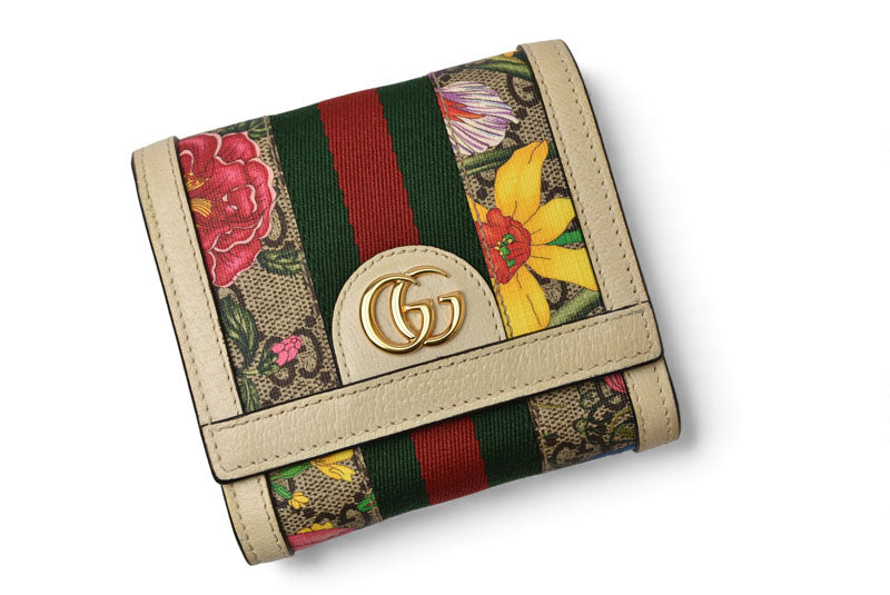グッチ 財布/二つ折り GUCCI 折財布 GGフローラ シェリーライン Ophidia/オフィディア GGスプリーム 598662 ホワイト/GGベージュ【中古】