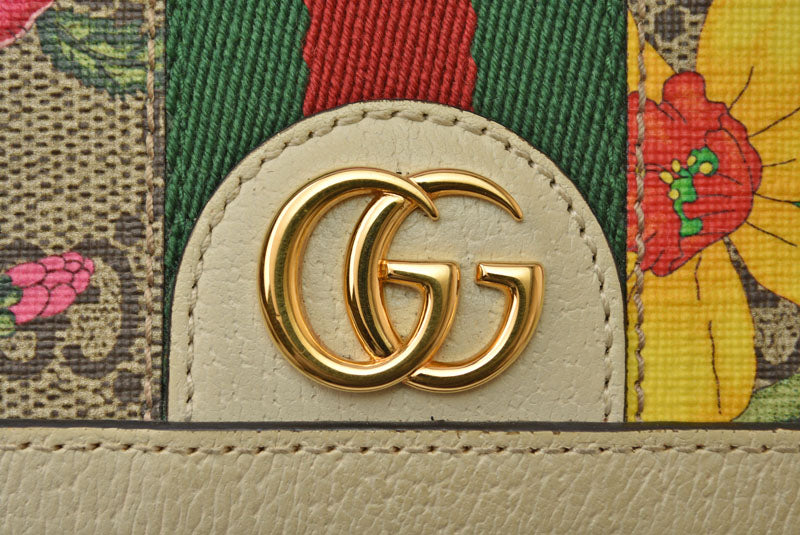 グッチ 財布/二つ折り GUCCI 折財布 GGフローラ シェリーライン Ophidia/オフィディア GGスプリーム 598662 ホワイト/GGベージュ【中古】